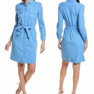 J McLaughlin Bay Blue Leopard print button up dress